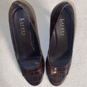 LRL | Croc Embossed d'Orsay Heels in Brown Sz 8.5B